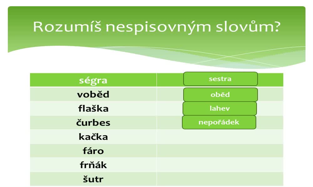 2. náhled výukového kurzu Slova spisovná a nespisovná