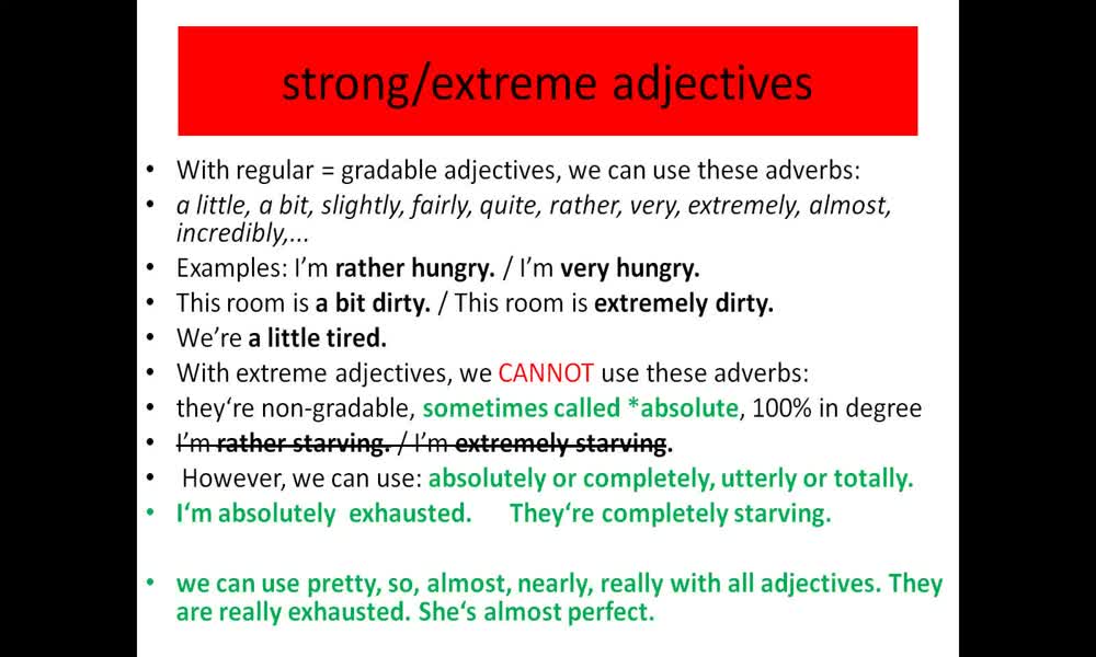 2. náhled výukového kurzu Strong adjectives