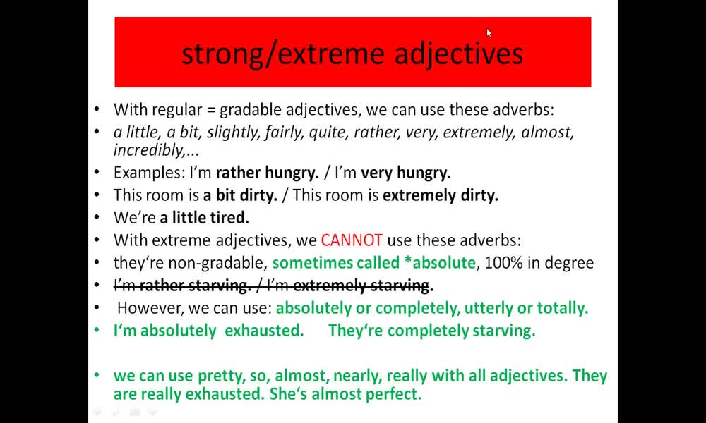 3. náhled výukového kurzu Strong adjectives