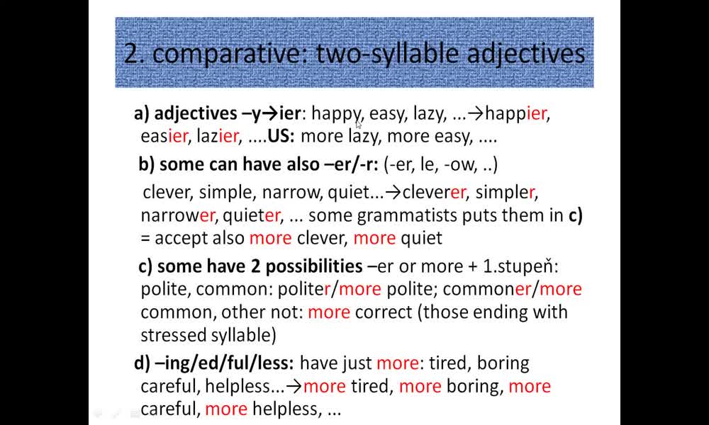 2. náhled výukového kurzu Adjectives - comparative and superlative