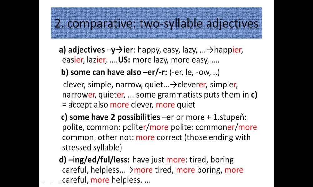 3. náhled výukového kurzu Adjectives - comparative and superlative