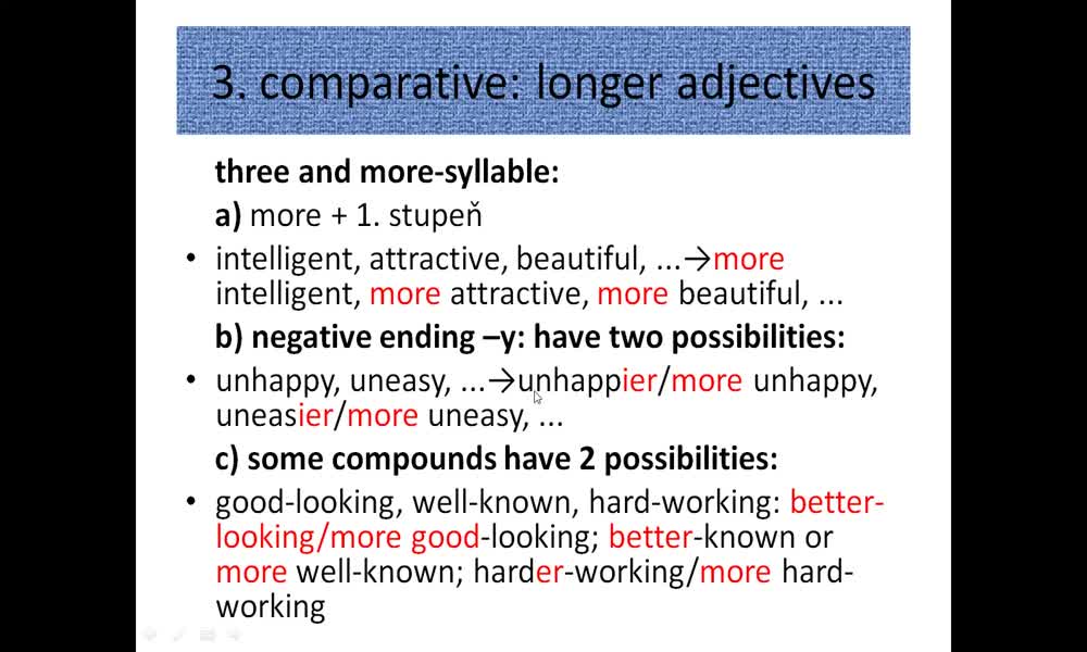 5. náhled výukového kurzu Adjectives - comparative and superlative