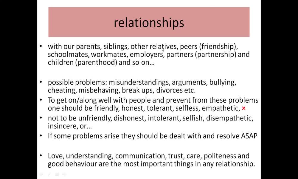 1. náhled výukového kurzu Relationships