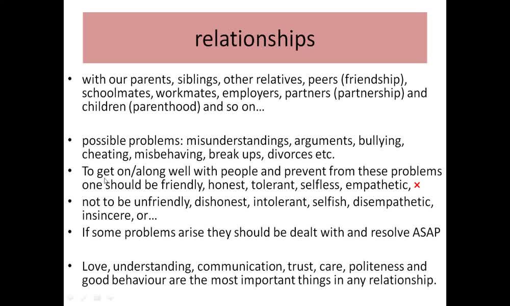 2. náhled výukového kurzu Relationships
