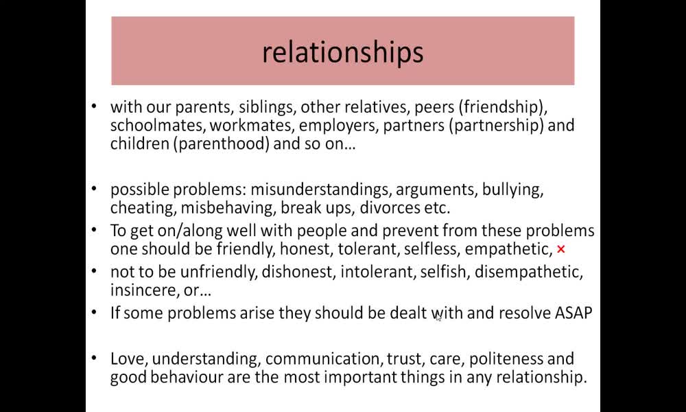 3. náhled výukového kurzu Relationships