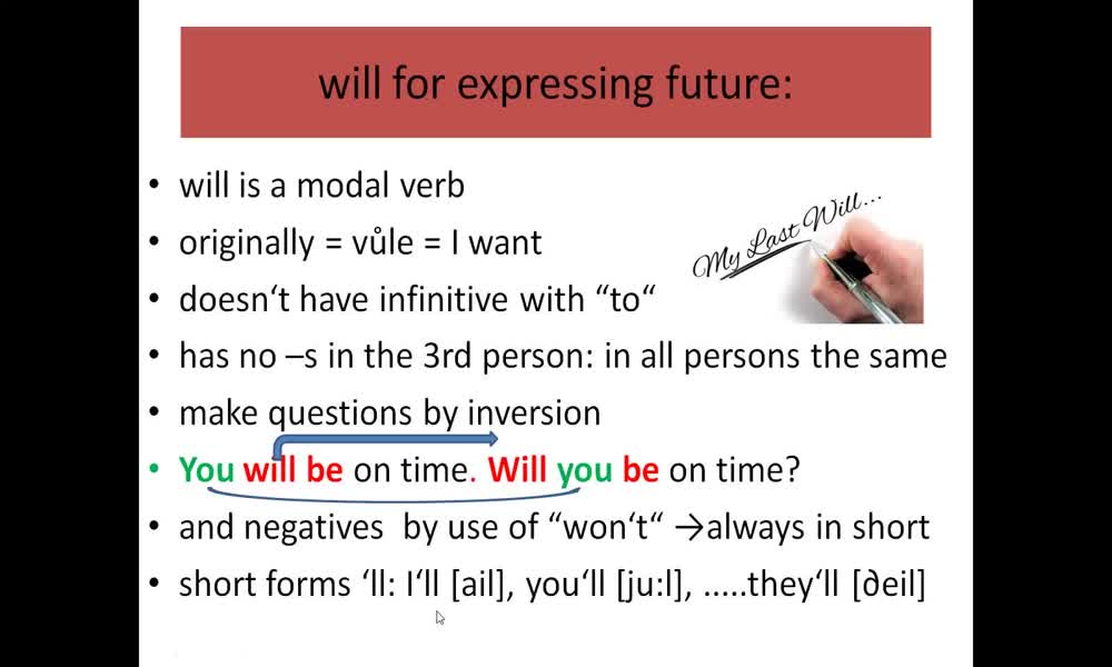 2. náhled výukového kurzu Future forms: will