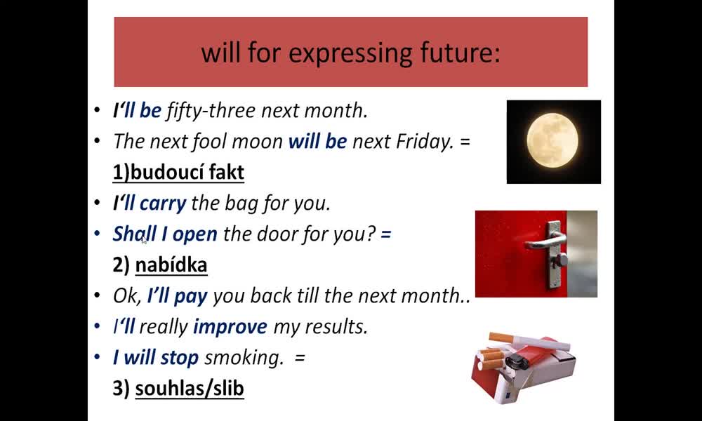 3. náhled výukového kurzu Future forms: will