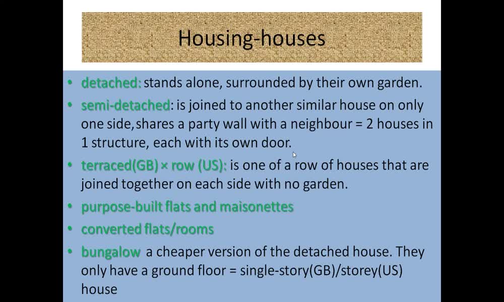 1. náhled výukového kurzu Houses, flats