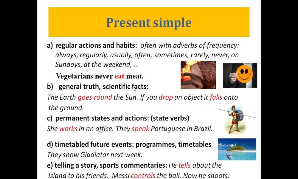 2. náhled výukového kurzu Present simple and present continuous