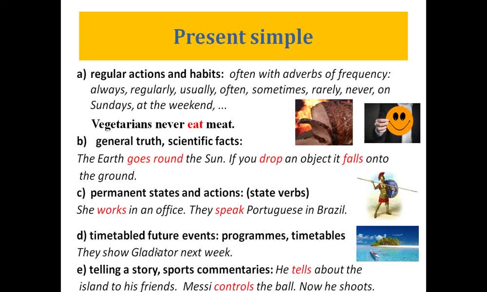 3. náhled výukového kurzu Present simple and present continuous