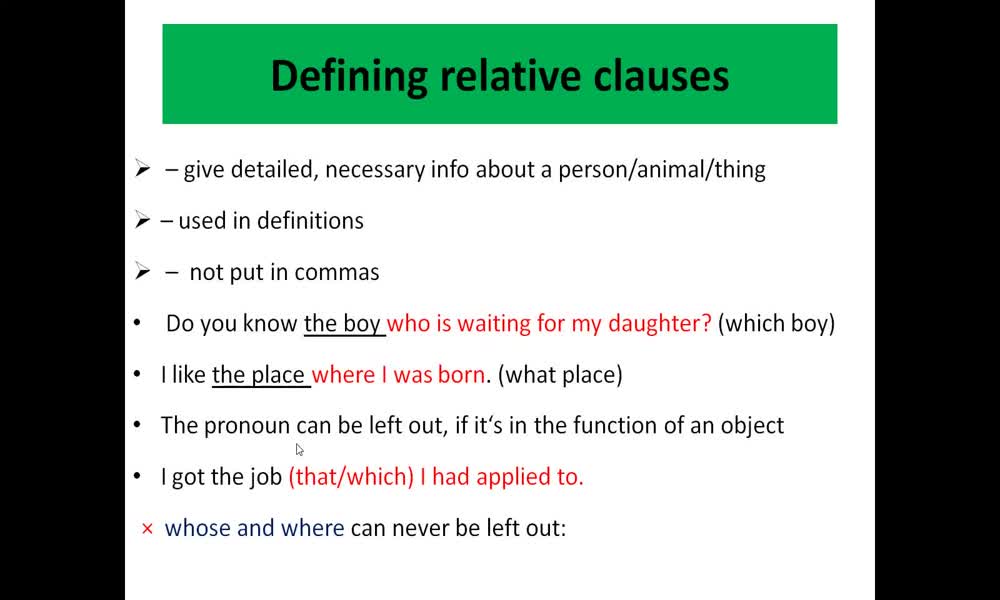 2. náhled výukového kurzu Relative pronouns
