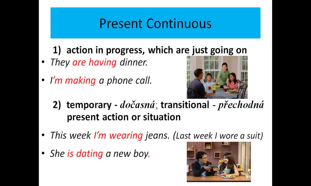 1. náhled výukového kurzu Present continuous