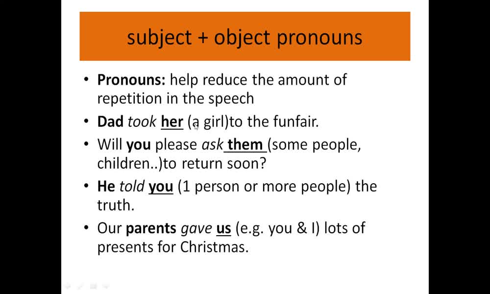 3. náhled výukového kurzu Subject and object pronouns, possessive adjectives