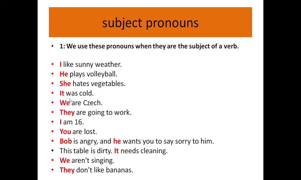 6. náhled výukového kurzu Subject and object pronouns, possessive adjectives