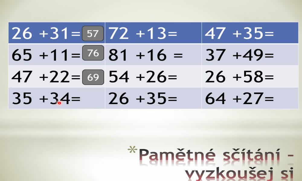 3. náhled výukového kurzu Sčítání a odčítání dvojciferných čísel zpaměti