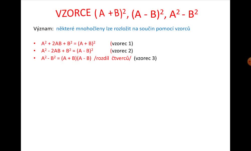 2. náhled výukového kurzu Vzorce (A + B)2, (A - B)2, A2 – B2