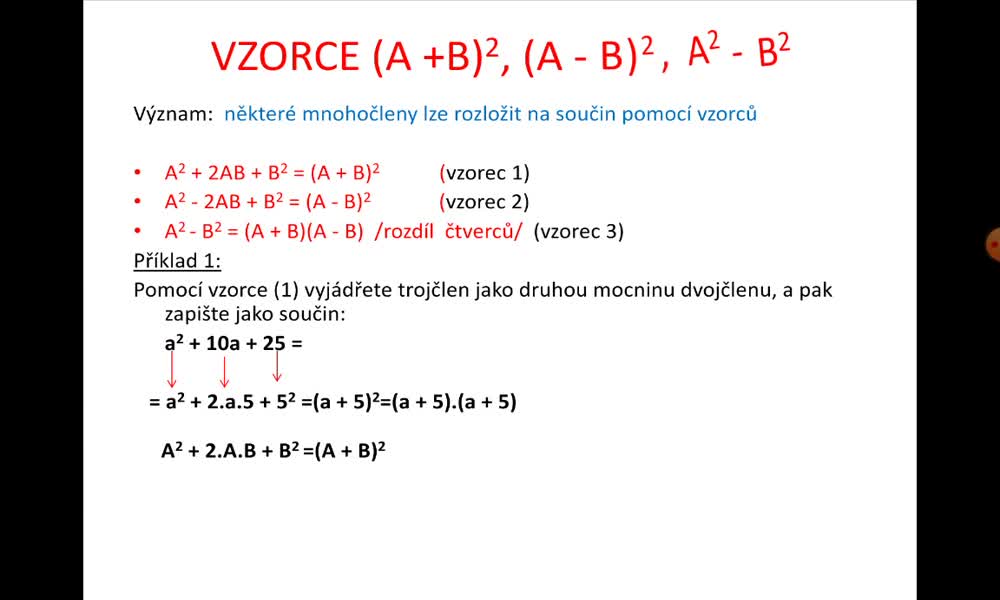 3. náhled výukového kurzu Vzorce (A + B)2, (A - B)2, A2 – B2