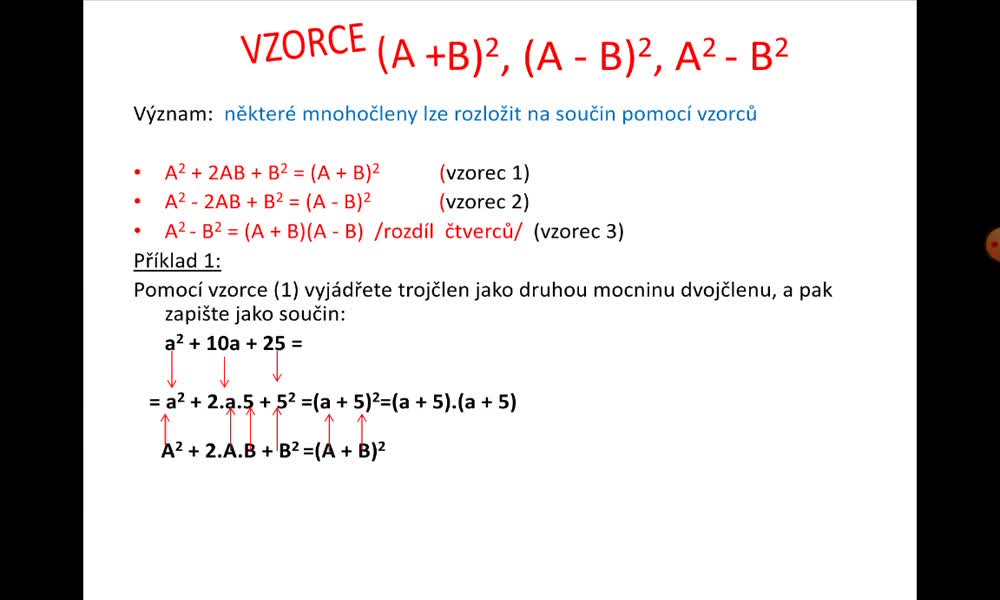 4. náhled výukového kurzu Vzorce (A + B)2, (A - B)2, A2 – B2