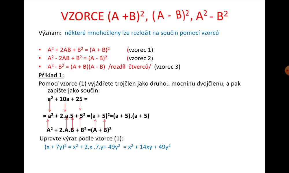 5. náhled výukového kurzu Vzorce (A + B)2, (A - B)2, A2 – B2