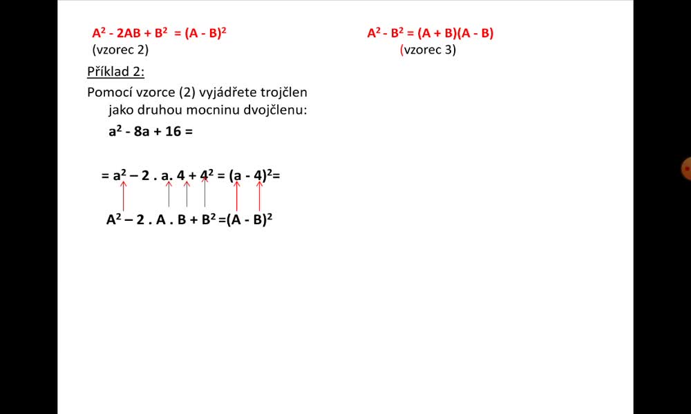 6. náhled výukového kurzu Vzorce (A + B)2, (A - B)2, A2 – B2