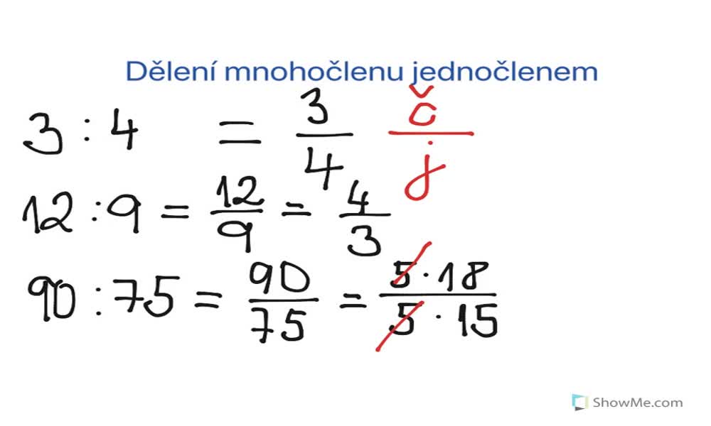 3. náhled výukového kurzu Dělení mnohočlenů jednočlenem