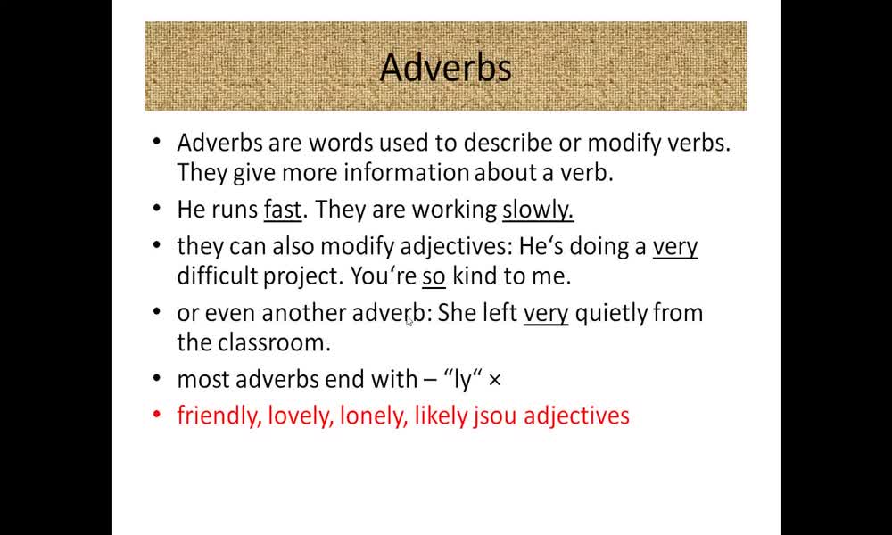 2. náhled výukového kurzu Adverbs and adverbial phrases