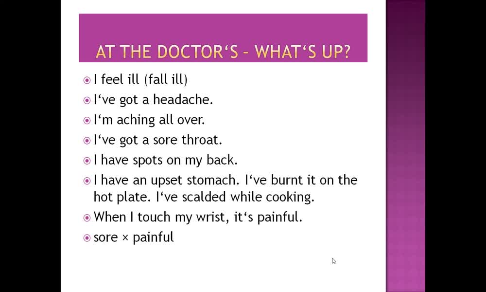 6. náhled výukového kurzu Illnesses and injuries