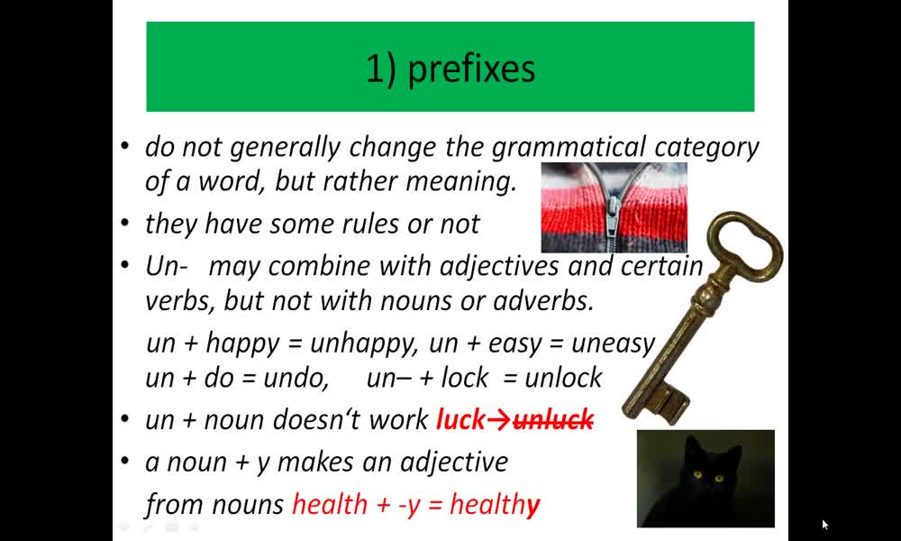 5. náhled výukového kurzu Word building: prefixes and suffixes