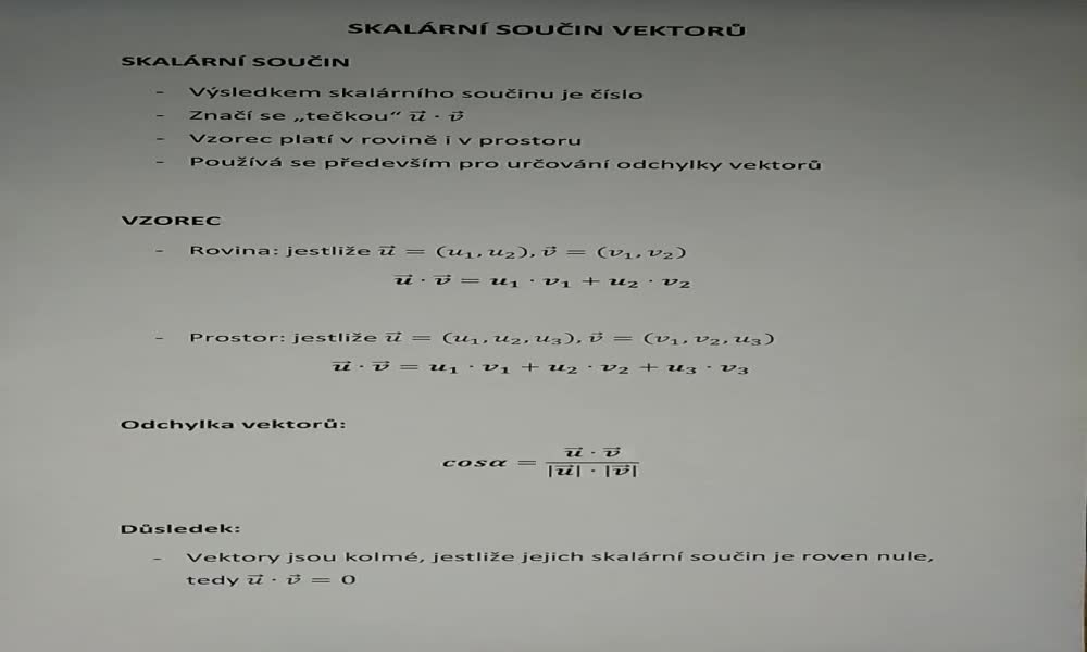 1. náhled výukového kurzu Skalární součin vektorů