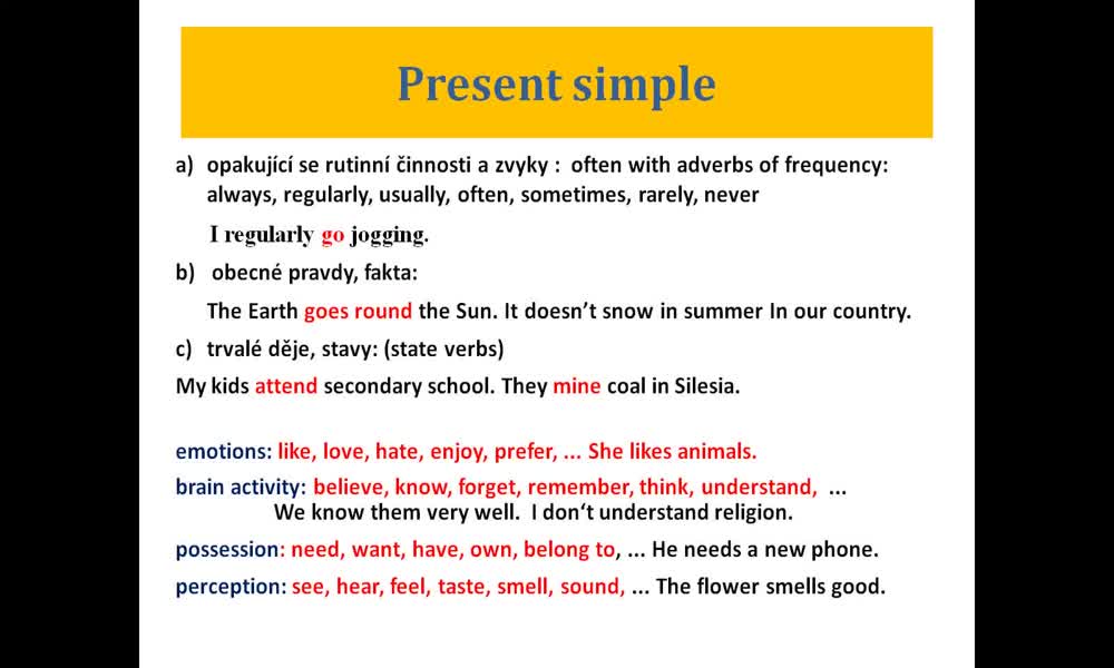 1. náhled výukového kurzu Present simple and continuous