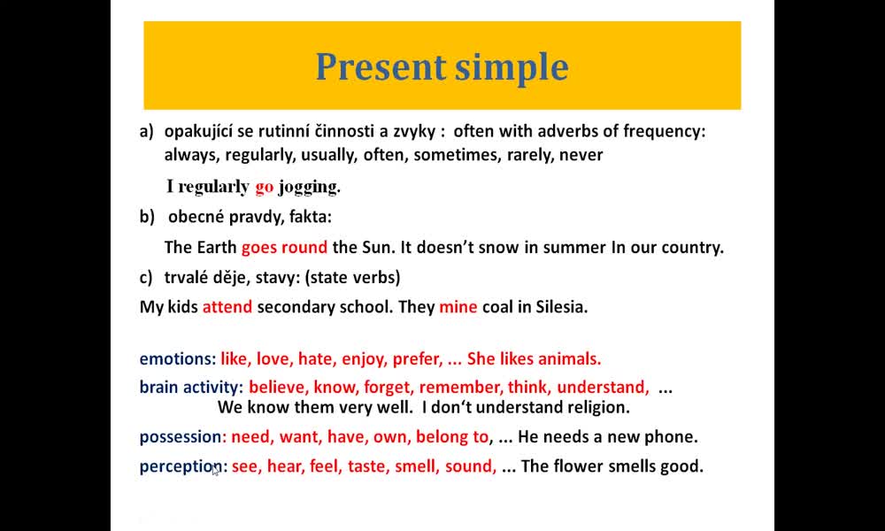 5. náhled výukového kurzu Present simple and continuous