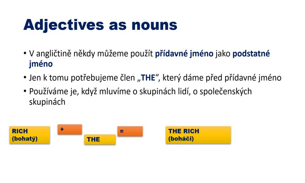 3. náhled výukového kurzu Using adjectives as nouns