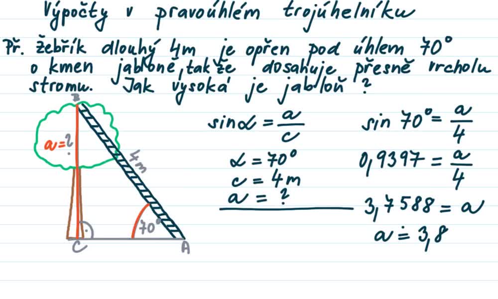 3. náhled výukového kurzu Výpočty v pravoúhlém trojúhelníku