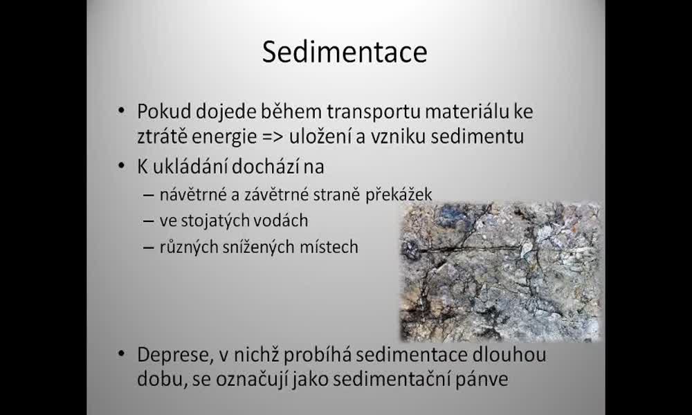 1. náhled výukového kurzu Zvětrávání a sedimentační proces – mechanické a chemické zvětrávání, srážení, sedimentace