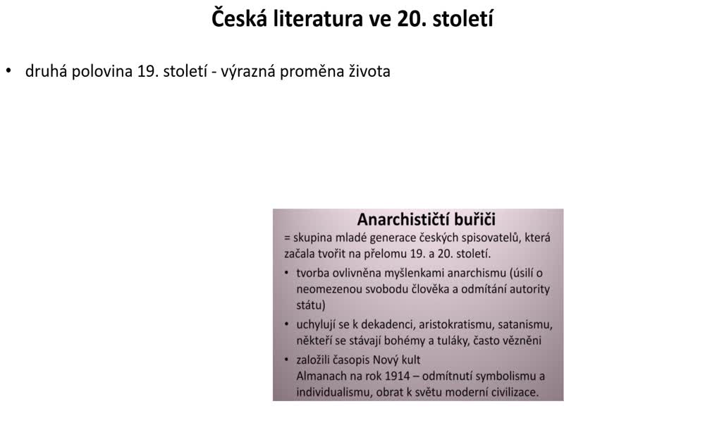 2. náhled výukového kurzu Česká literatura ve 20. století 1. část
