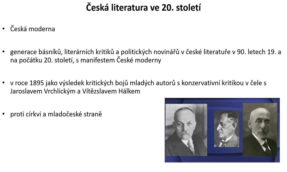 3. náhled výukového kurzu Česká literatura ve 20. století 1. část