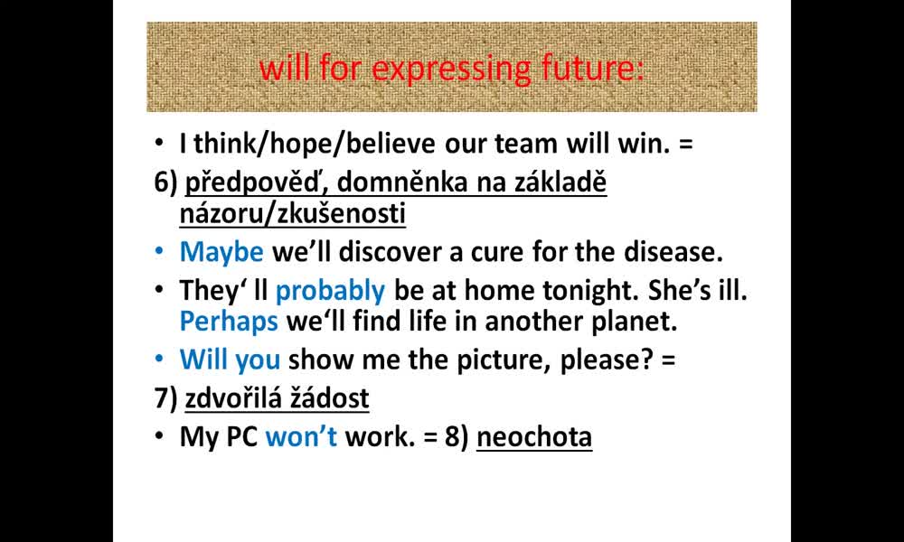 3. náhled výukového kurzu Future forms - will, going to, present continuous