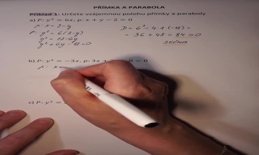 6. náhled výukového kurzu Vzájemná poloha přímky a paraboly