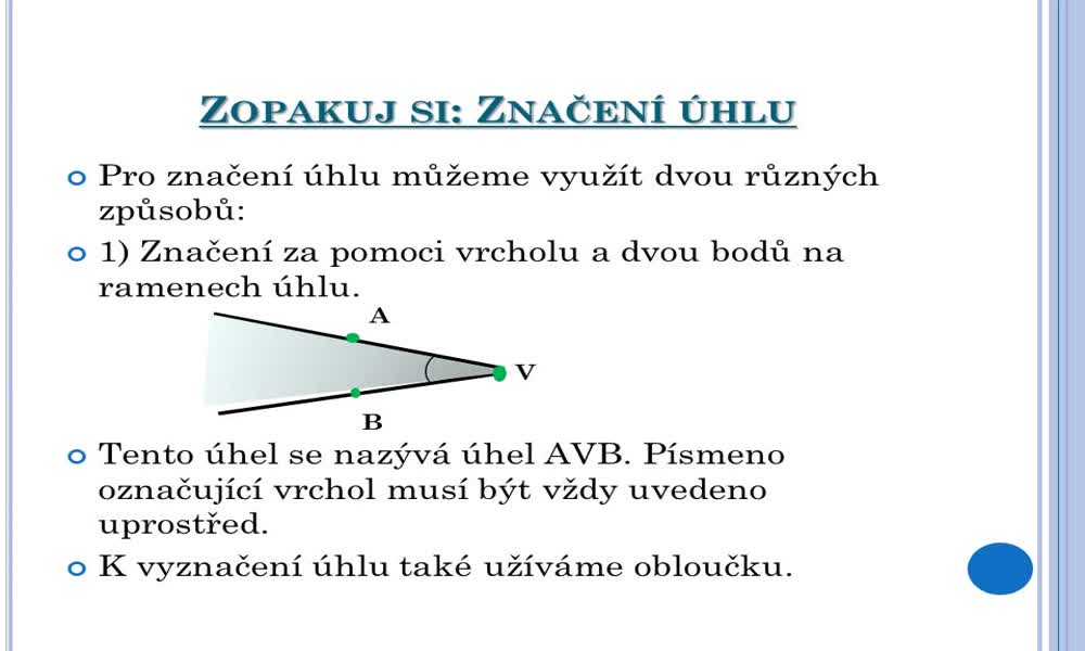 2. náhled výukového kurzu Porovnávání úhlů, osa úhlu