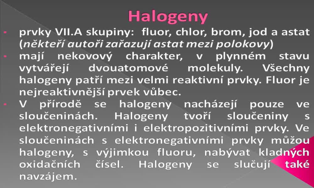 1. náhled výukového kurzu Halogeny