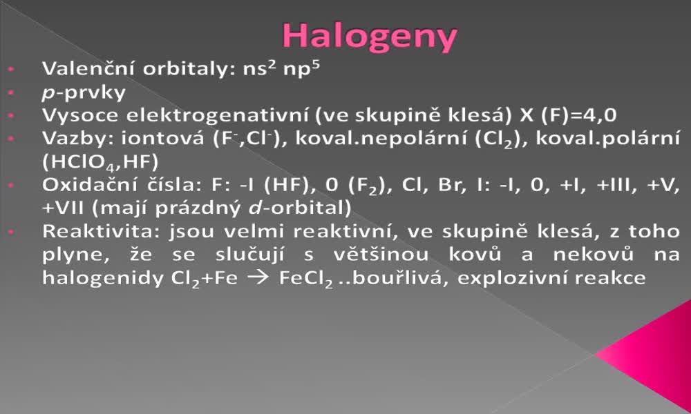 2. náhled výukového kurzu Halogeny