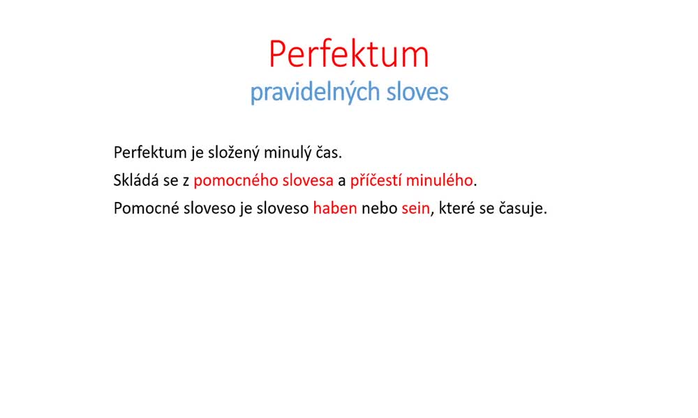 1. náhled výukového kurzu Perfektum - regelmäßige Verben (perfektum pravidelných sloves)