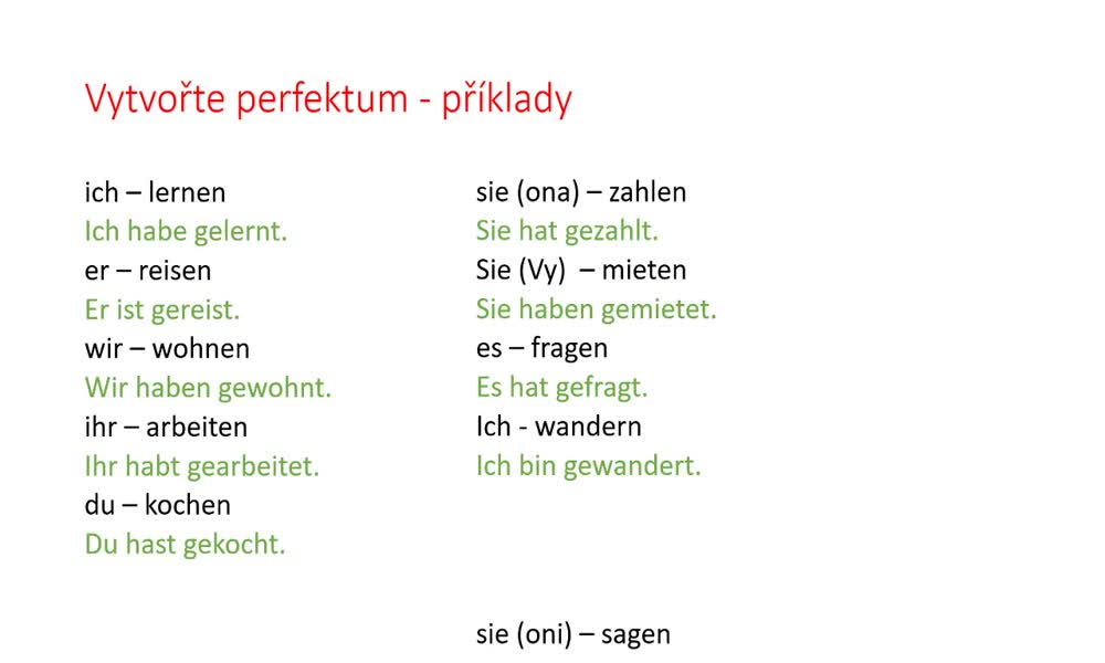 6. náhled výukového kurzu Perfektum - regelmäßige Verben (perfektum pravidelných sloves)