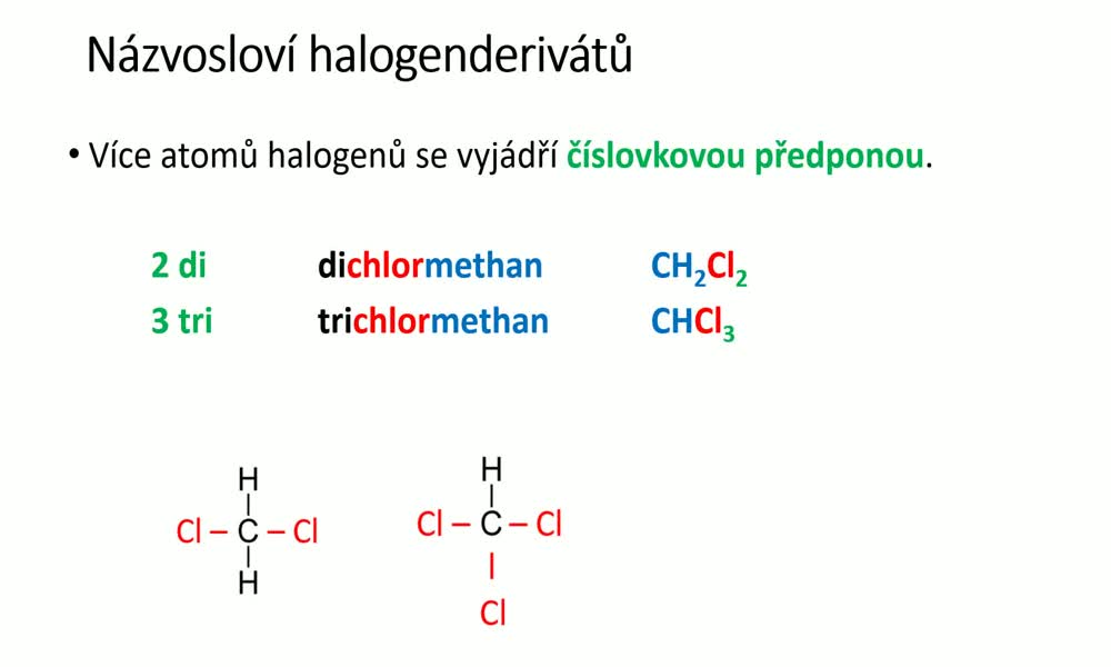 2. náhled výukového kurzu Halogenové deriváty
