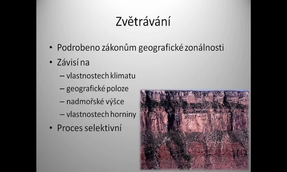 2. náhled výukového kurzu Zvětrávání a sedimentační proces
